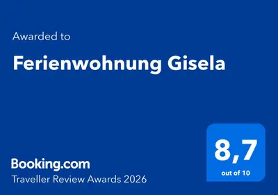 Ein Zertifikat, Auszeichnung, Logo oder anderes Dokument, das in der Unterkunft Ferienwohnung Gisela ausgestellt ist