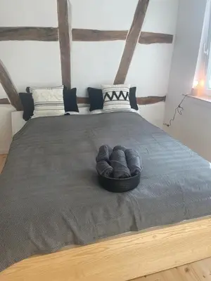 Ein Bett oder Betten in einem Zimmer der Unterkunft GetAway in Eberbach im Odenwald nahe Heidelberg