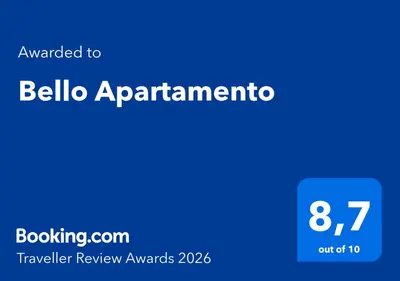 Ein Zertifikat, Auszeichnung, Logo oder anderes Dokument, das in der Unterkunft Bello Apartamento ausgestellt ist