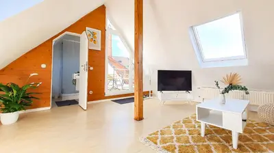 TV/Unterhaltungsangebot in der Unterkunft ROMANTIC-Apartment - Altbauflair mit Dachterrasse & Waldblick, Maisonette, 80m2