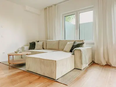 Ein Sitzbereich in der Unterkunft Modernes Apartment 5 Min zur Messe Parkplatz
