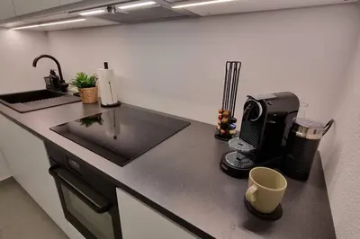 Küche/Küchenzeile in der Unterkunft Stylisches Apartment in zentraler Lage mit Balkon