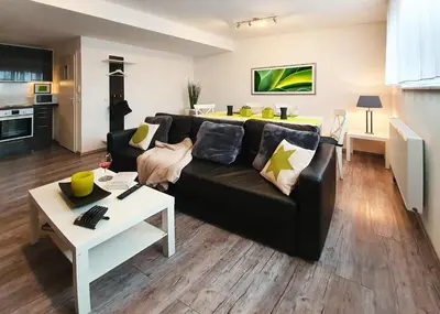 Ein Sitzbereich in der Unterkunft Schubart Apartments