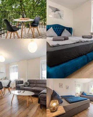Ein Bett oder Betten in einem Zimmer der Unterkunft WineDesign Boxspring 8 Pers BASF Nähe Ludwigshafen und Mannheim