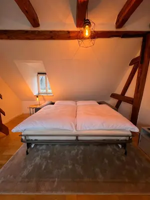 Ein Bett oder Betten in einem Zimmer der Unterkunft LudwigsHome Zentralste Lage, Klima, SmartTV, Terrasse