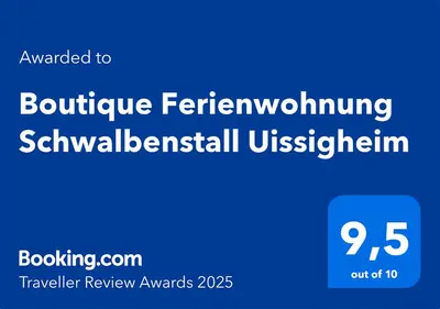 Ein Zertifikat, Auszeichnung, Logo oder anderes Dokument, das in der Unterkunft Boutique Ferienwohnung Schwalbenstall Uissigheim ausgestellt ist