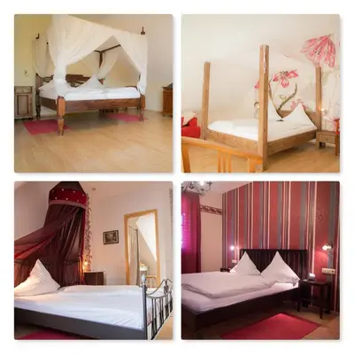 Ein Bett oder Betten in einem Zimmer der Unterkunft Weingut Weinstube Weinhotel Wolf
