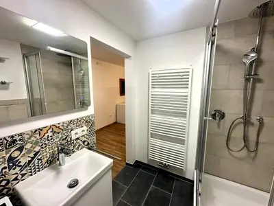 Ein Badezimmer in der Unterkunft SPEYERBACH - modernes Apartment nahe Neustadter Innenstadt