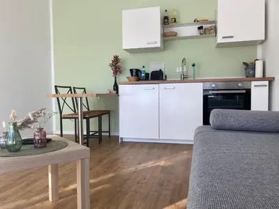 Küche/Küchenzeile in der Unterkunft Ferienwohnung im Weingut Jens Griebel