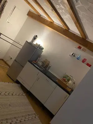Küche/Küchenzeile in der Unterkunft Einzimmerapartment mit Fass Sauna (und Pool)