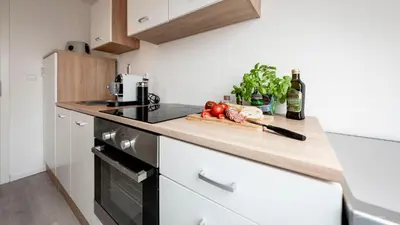 Küche/Küchenzeile in der Unterkunft XXL Design-Appartement Gardendesign Boxspring 8 Pers Zwischen Heidelberg und Mannheim