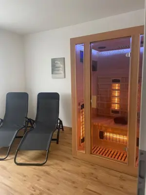 Ein Sitzbereich in der Unterkunft Apartment PfalzGlück