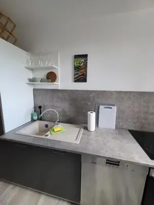 Küche/Küchenzeile in der Unterkunft nJoy! Comfort Apartment Bietigheim - Balkon & gratis WLAN