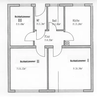 Grundriss der Unterkunft 3 Zimmer Küche Bad - Monteurwohnung in ruhiger Lage