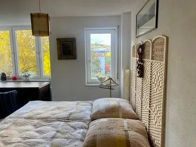 Ein Bett oder Betten in einem Zimmer der Unterkunft Goldstadt Wohlfühl-Suite Zentrale Lage im Herzen von Pforzheim