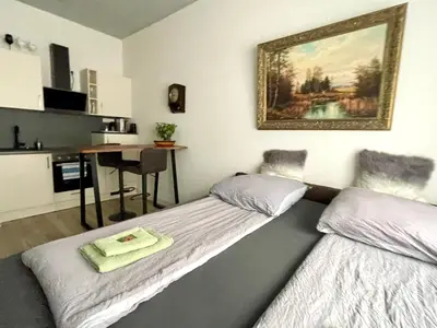 Ein Bett oder Betten in einem Zimmer der Unterkunft Goldstadt Classic Suite - City Apartament am Schlössle