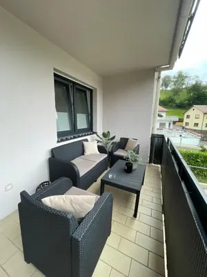 Ein Sitzbereich in der Unterkunft Ferienwohnung am Felsenmeer