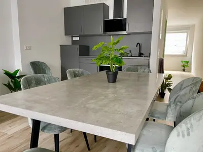 Küche/Küchenzeile in der Unterkunft Goldstadt Schlössle Suite 2-Zimmer Design Apartament Zentrum Pforzheim