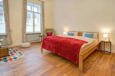 Ein Bett oder Betten in einem Zimmer der Unterkunft Charmante Altbauwohnung mit Gartenblick