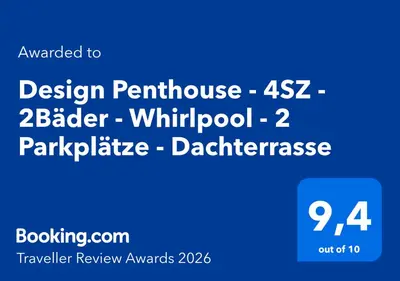 Ein Zertifikat, Auszeichnung, Logo oder anderes Dokument, das in der Unterkunft Design Penthouse - 4SZ - 2Bäder - Whirlpool - 2 Parkplätze - Dachterrasse ausgestellt ist