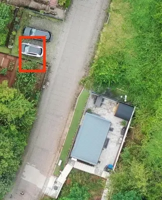 Blick auf Tiny House im Felsenland mit Sauna aus der Vogelperspektive