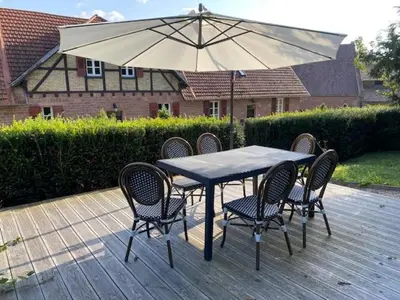Ein Patio oder anderer Außenbereich in der Unterkunft Ferienhaus Leon im Schloss und Hofgut Langenzell