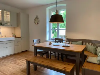 Küche/Küchenzeile in der Unterkunft Ferienhaus Leon im Schloss und Hofgut Langenzell