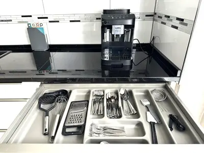 Küche/Küchenzeile in der Unterkunft Mein Apartment, City Garden, Terrasse, Klima, 6 Personen
