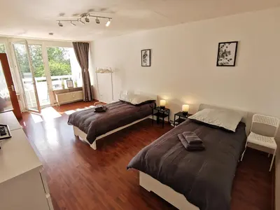 Ein Bett oder Betten in einem Zimmer der Unterkunft FR14 - Schöne 2-Zimmer-Wohnung mit Balkon in Heusenstamm