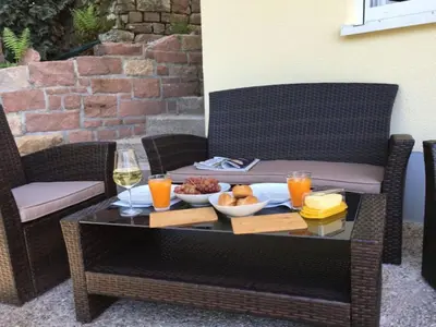 Ein Sitzbereich in der Unterkunft SchlafGut Comfortable holiday residence