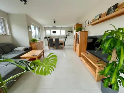 Ein Sitzbereich in der Unterkunft Villa Auenland