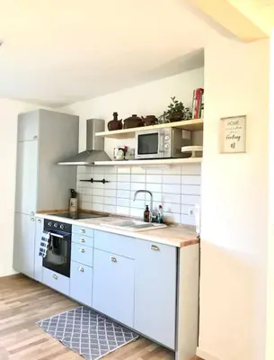 Küche/Küchenzeile in der Unterkunft Large 2BR Apart up to 5 ppl, Work&Long Stay, BASF with Strong Wifi