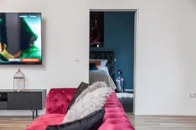 TV/Unterhaltungsangebot in der Unterkunft nidusROOMS moderne Barock Suite