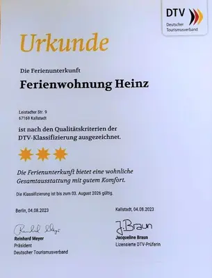Ein Zertifikat, Auszeichnung, Logo oder anderes Dokument, das in der Unterkunft Ferien im Winzerhaus ausgestellt ist