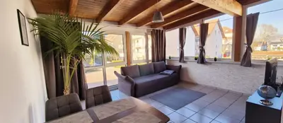 Ein Sitzbereich in der Unterkunft Apartment Neckarglück