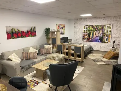 Ein Sitzbereich in der Unterkunft Gemütliches Apartment ebenerdig