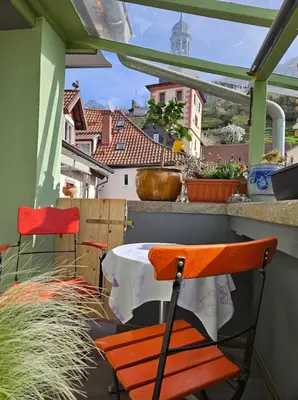Ein Balkon oder eine Terrasse in der Unterkunft Froschgass Apartments