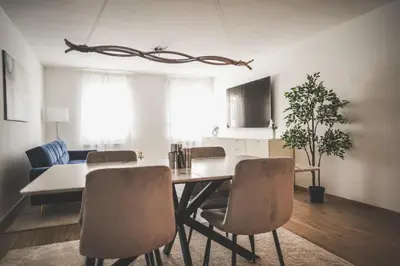 TV/Unterhaltungsangebot in der Unterkunft Designer Apartment in Sinsheim Erstbezug 75 TV mit Netflix und offene Küche WeHome Premium