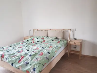 Ein Bett oder Betten in einem Zimmer der Unterkunft Wohnen am Rhein, zentrumsnah, Mietvertrag obligatorisch
