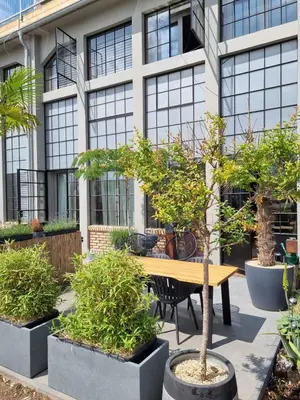 Ein Garten an der Unterkunft Wohnen im Industriedenkmal mit Dachterrasse