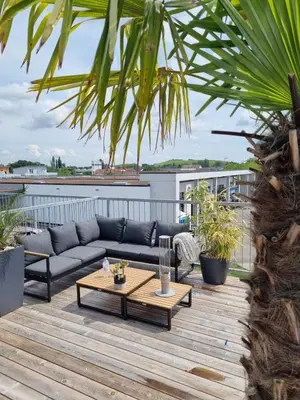 Ein Balkon oder eine Terrasse in der Unterkunft Wohnen im Industriedenkmal mit Dachterrasse