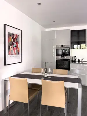 Küche/Küchenzeile in der Unterkunft Waterfront Apartment am Main, 15 Min Frankfurt Airport, Terrasse, Free Parking