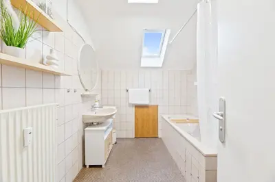 Ein Badezimmer in der Unterkunft Kingsize Bett, Balkon, Arbeitsplatz, Netflix