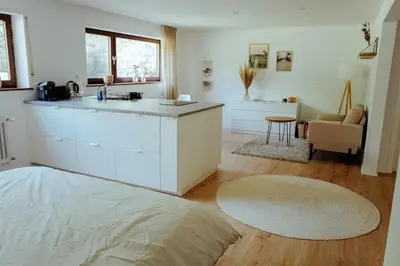Küche/Küchenzeile in der Unterkunft Le Souterrain Ferienwohnung Gimmeldingen