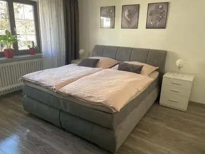 Ein Bett oder Betten in einem Zimmer der Unterkunft Ferienwohnung Am Schiff in Eberbach