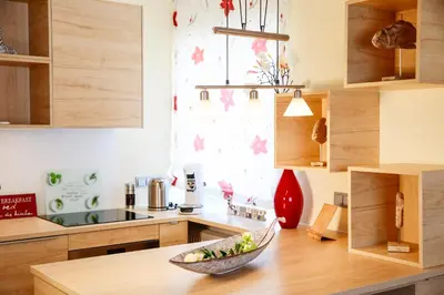 Küche/Küchenzeile in der Unterkunft DomPanorama DER WEISSE PFAU Apartment für 2-4Pers