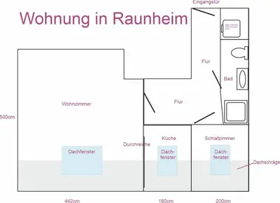 Grundriss der Unterkunft Raunheim, 2 Zimmer Dachgeschoss Apartment