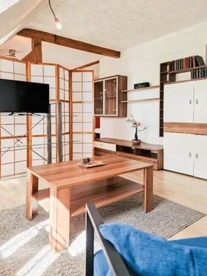 Küche/Küchenzeile in der Unterkunft Gemütliche Ferienwohnung bei der neuen Messe Karlsruhe