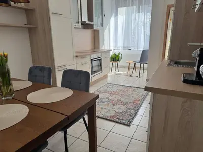 Küche/Küchenzeile in der Unterkunft Helles APT Wiesbaden Mainz FFM 2 Schlafzimmer