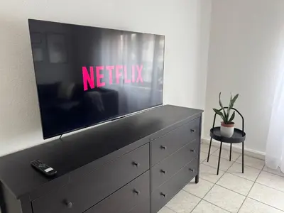 TV/Unterhaltungsangebot in der Unterkunft Helles APT Wiesbaden Mainz FFM 2 Schlafzimmer